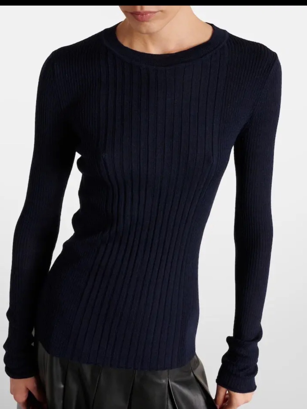 Ralph Lauren NWT Navy Blue Ribbed Stretch Silk Blend Crewneck Sweater